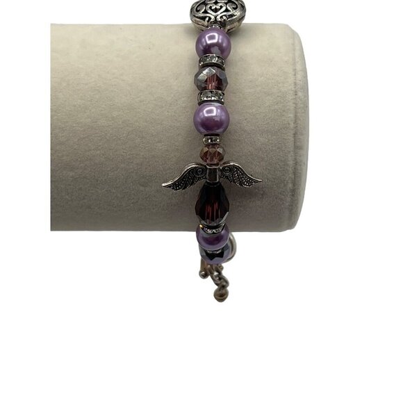 Vintage Napier Beaded Necklace & Bracelet Set With Purple & Silver Accents - Picture 6 of 12